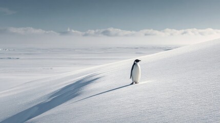 Conceptual Wildlife Photo of Single Penguin Journey in Antarctica