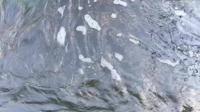 Swirling And Foaming Clarified Water Flowing From The Sedimentation Tank Before Entering The Sand Filters In A Treatment Plant