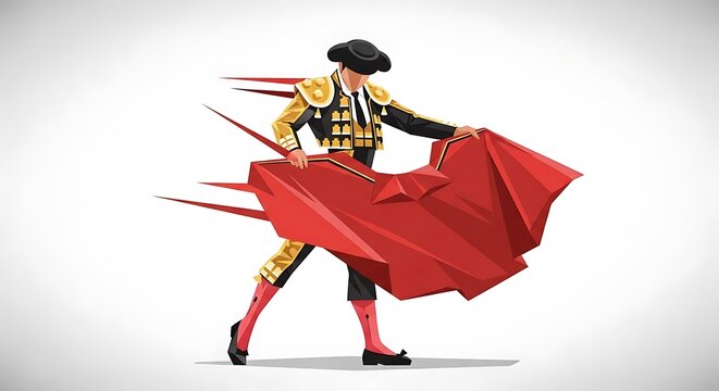 Matador Fighting Bull with Red Cape.