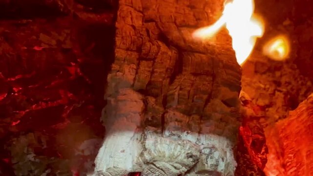 Close-up of burning firewood. Close-up of burning logs in fireplace.
