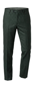 Dark green houndstooth check trousers with a mid-rise waist