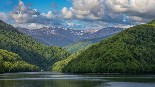 Barajul Cerna and the lake, a landscape view in Romania