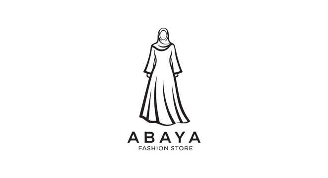 Simple line art illustration of an abaya fashion dress design