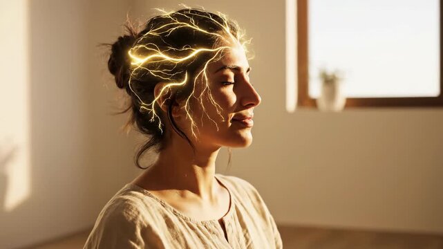 Meditative state fostering profound mental clarity, bright thoughts illuminating the mind, achieving inner peace, promoting emotional stability and pure cognitive function.