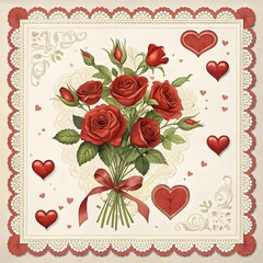 a vintage valentine s day card composed of roses and hearts