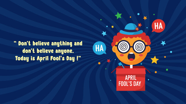 Witty April Fools Day Social Media Banner with Surprised Box Character