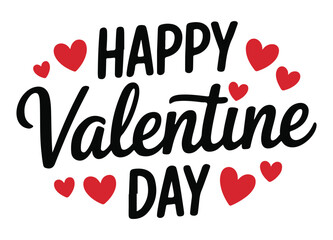 Valentine Day Greeting with Red Hearts and Black Typography