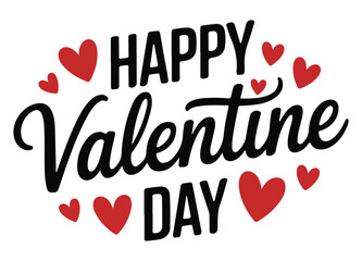 Valentine Day Greeting with Red Hearts and Black Typography