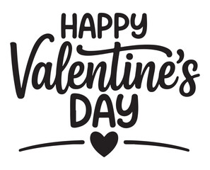 Happy Valentines Day Handwritten Text with Heart on White Background