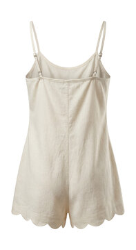 Linen blend playsuit with spaghetti straps and scalloped hemline