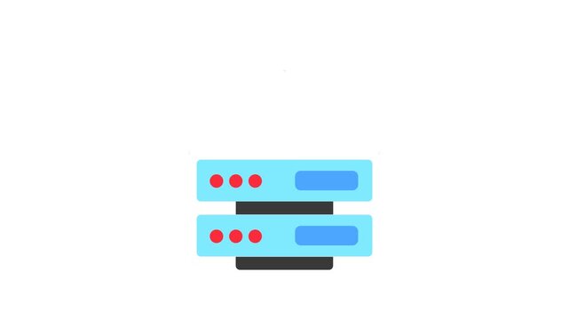 Server Flat Animation Cartoon Icon. 4K Video Transparent Alpha Channel. Editable Animated Icon Transparent Background.