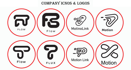 Minimal Flow & OceanCo Corporate Logo Set Vector Illustration on White Background