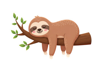 Fototapeta premium Cute sloth hanging on a tree branch, resting and relaxed