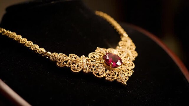 gold necklace on black background