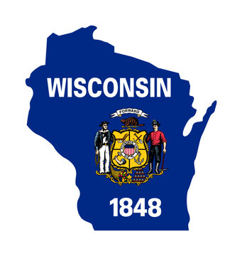 wisconsin wi state shape map simplified with state flag vector isolated on transparent background