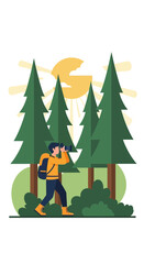 Naklejka premium Exploring Nature Through Binoculars in a Vibrant Forest Setting