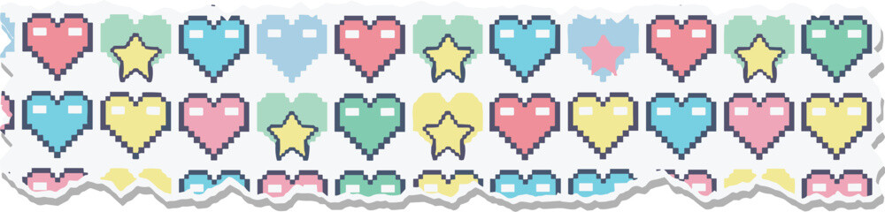 Pixel Art Heart & Star Border: Retro Game Style Design Element for Scrapbooking, Web Graphics & Cute Kawaii Decor, Perfect for Valentine's Day Projects