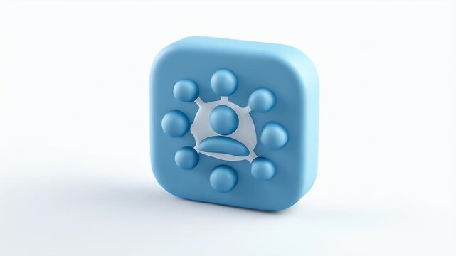 Blue cube-shaped stress relief toy with rounded edges and circular bumps.