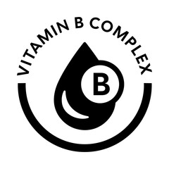 Minimalist Black and White Vitamin B Complex Droplet Infographic Icon for Energy Supplements, Medical Grade Skincare, and Professional Wellness Branding isolated on white - High-Quality Vector Illustr © Icon Stock Pro