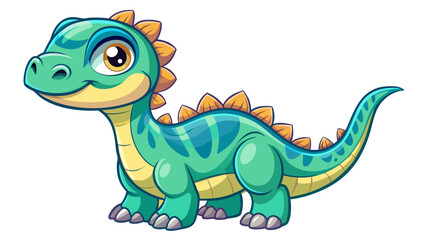 Fototapeta premium Very beautiful cute flat dinosaur illustration on a white background, featuring soft shapes and friendly expression, designed for children’s t-shirts and playful vector apparel designs. 