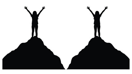 Two figures with arms raised on peaks a striking silhouette © MDShawon