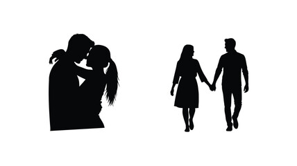 Couples walking and embracing a striking black form silhouette © MDShawon