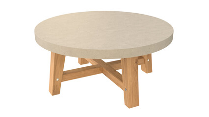 Modern Round Concrete Top Wooden Base Coffee Table