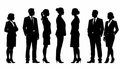 Diverse group of business professionals standing in formal attire.