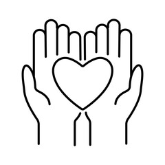 Obraz premium Heart in hands is sign. Help in difficult situations, symbol of volunteerism. Vector illustration in sketch styles.