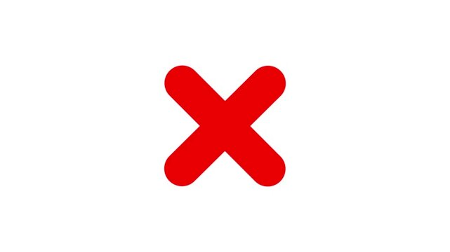 Animated A red 'x' mark on a white background. Refuse, cancel, rejection, wrong choice sign. Symbol on a white background, chroma key. cross animation 4k video.
