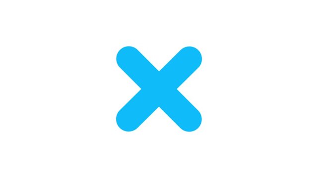 Animated A blue 'x' mark on a white background. Refuse, cancel, rejection, wrong choice sign. Symbol on a white background, chroma key. cross animation 4k video.