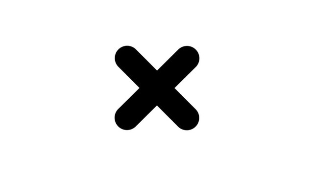 Animated A black 'x' mark on a white background. Refuse, cancel, rejection, wrong choice sign. Symbol on a white background, chroma key. cross animation 4k video.
