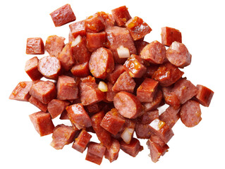 A Pile of savory diced sausage, a culinary delight Isolated Transparent Background, PNG