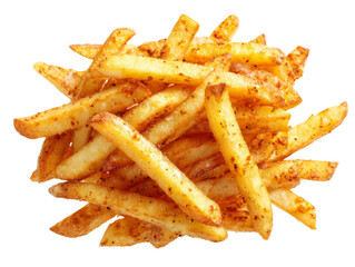Delicious, golden, and seasoned french fries, a classic and tempting treat. The fries are perfectly cooked and ready to eat Isolated Transparent Background, PNG