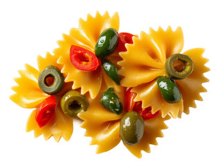 A delicious, colorful pasta dish with olives and peppers arranged artistically Isolated Transparent Background, PNG