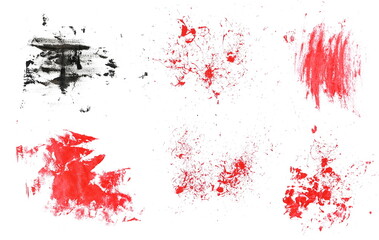 Grunge brush strokes acrylic paint, art scribbling and splattering isolated on white background and texture, clipping path, design element, photo