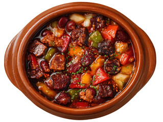 Delicious stew in a rustic bowl, showcasing a variety of vibrant ingredients Isolated Transparent Background, PNG