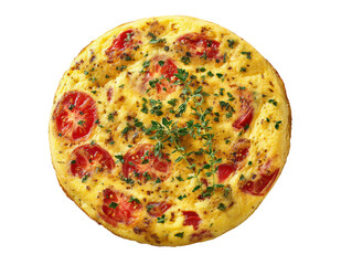 A close-up view of a vibrant tomato frittata Isolated Transparent Background, PNG