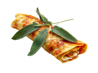 A delicious looking pasta roll, with a touch of freshness from green leaves Isolated Transparent Background, PNG