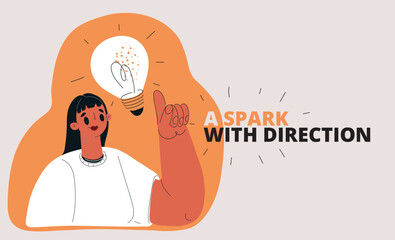 Cartoon vector illustration of woman with light bulb above her head, idea and creativity concept © iracosma