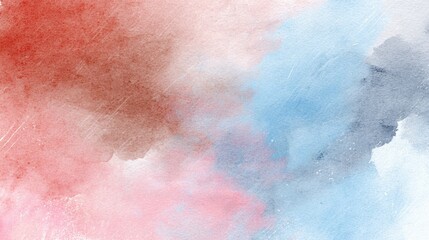 Obraz premium Abstract watercolor splashes creating a colorful textured background with soft red, pink, and blue hues, blending smoothly for artistic designs