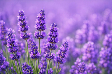 Naklejka premium lavender field in provence france, a field of blooming lavender with lavender flowers in the foreground, summer violet lavender background