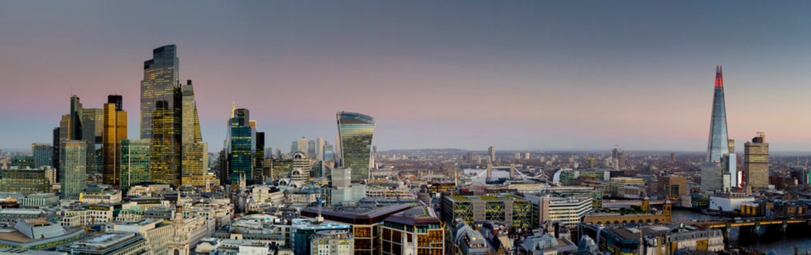 UK, England, London, City pano 2025 from St Pauls with Shard