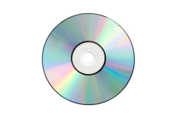 Single iridescent cd dvd or blu ray disc isolated on transparent background showing rainbow light reflection