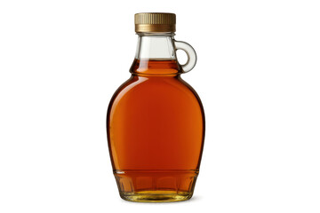 Golden maple syrup in bottle with transparent background