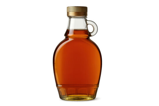Golden maple syrup in bottle with transparent background