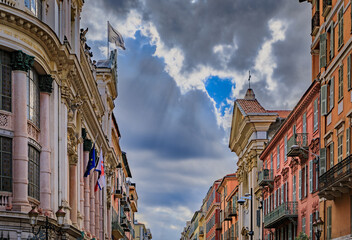 Ornate facade of the Opera of Nice in the Old Town in Nice, South of France
