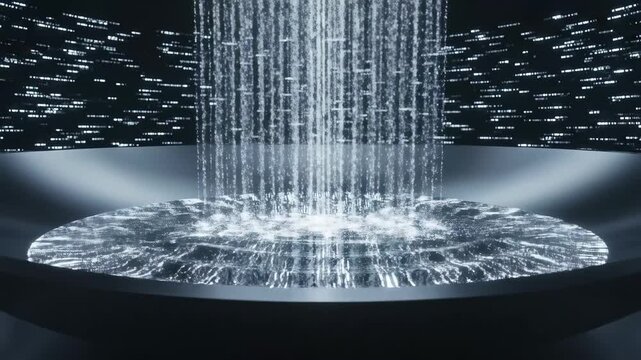 Futuristic digital data stream visualization in a high-tech environment.