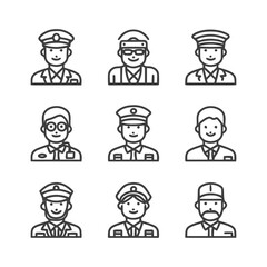 Diverse Collection of Professional Portraits in Uniforms and Hats.