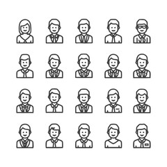 Collection of business people icons in outline style.
